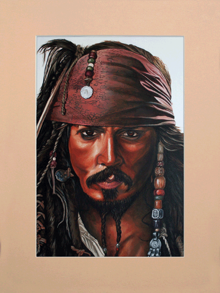 Captain Jack Sparrow Art Print in A3 sand mount