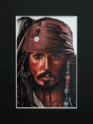 Captain Jack Sparrow Art Print in A5 Black Mount