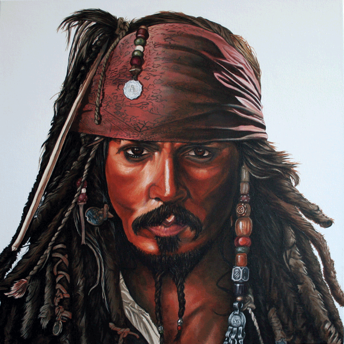 Painted Fictional Portraits Captain Jack Sparrow / Johnny Depp